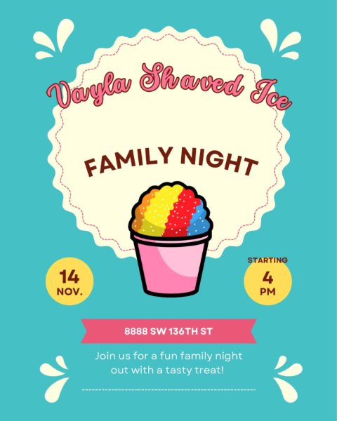 Vayla Shaved Ice Family Night Starting at 4:00 p.m.