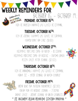 Weekly Reminders for 10/15-10/19!