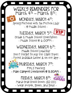 Weekly Reminders for 3/4-3/8!