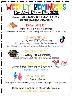 Weekly Reminders for April 13-17, 2020!
