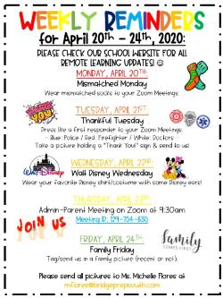 Weekly Reminders for April 20-24, 2020!