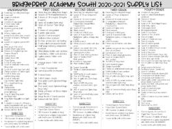School Supply List for 2020-2021
