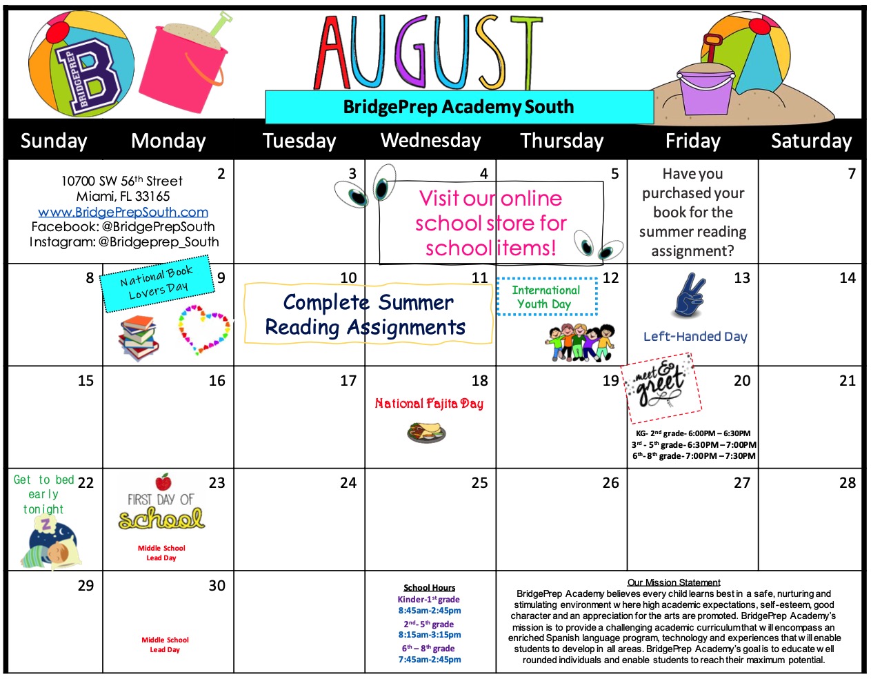 Home - Monthly Calendars - Bridge Prep Academy South Campus