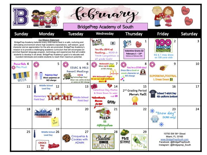 Home Monthly Calendars Bridge Prep Academy South Campus